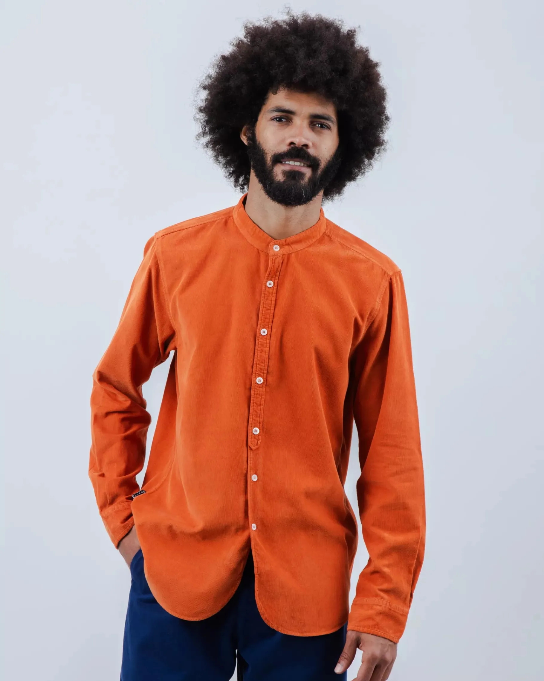 Babycord Japanese Mao Cotton Shirt Burnt Orange-Brava Fabrics Cheap