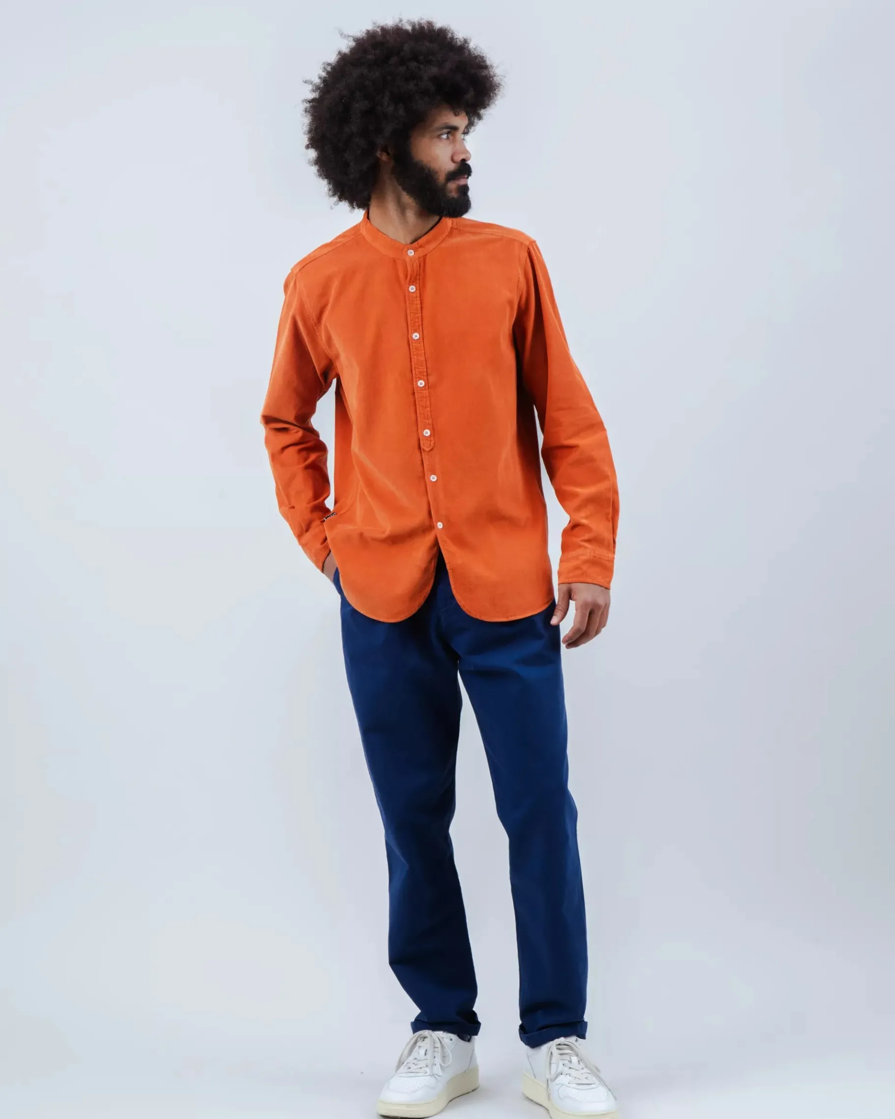 Babycord Japanese Mao Cotton Shirt Burnt Orange-Brava Fabrics Cheap