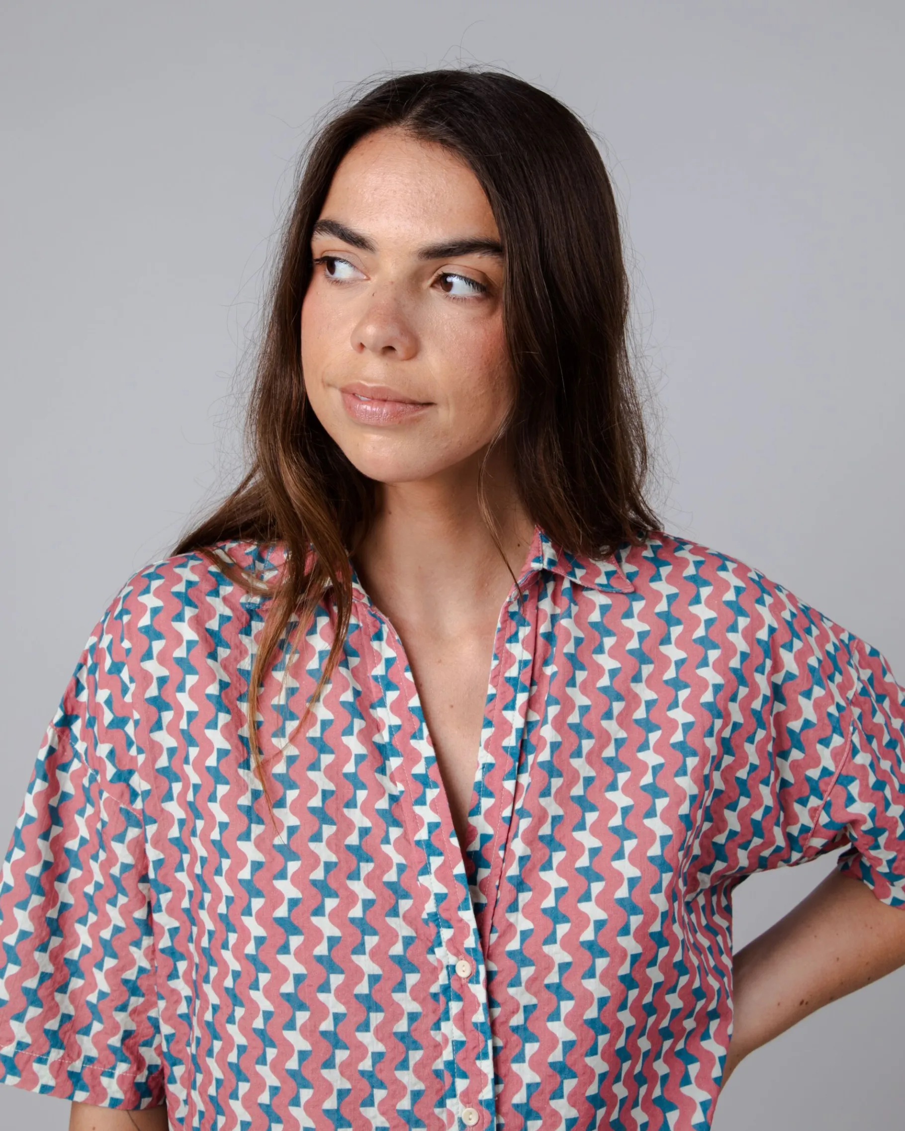 Tiles Oversize Cropped Bluse Rosa-Brava Fabrics Cheap