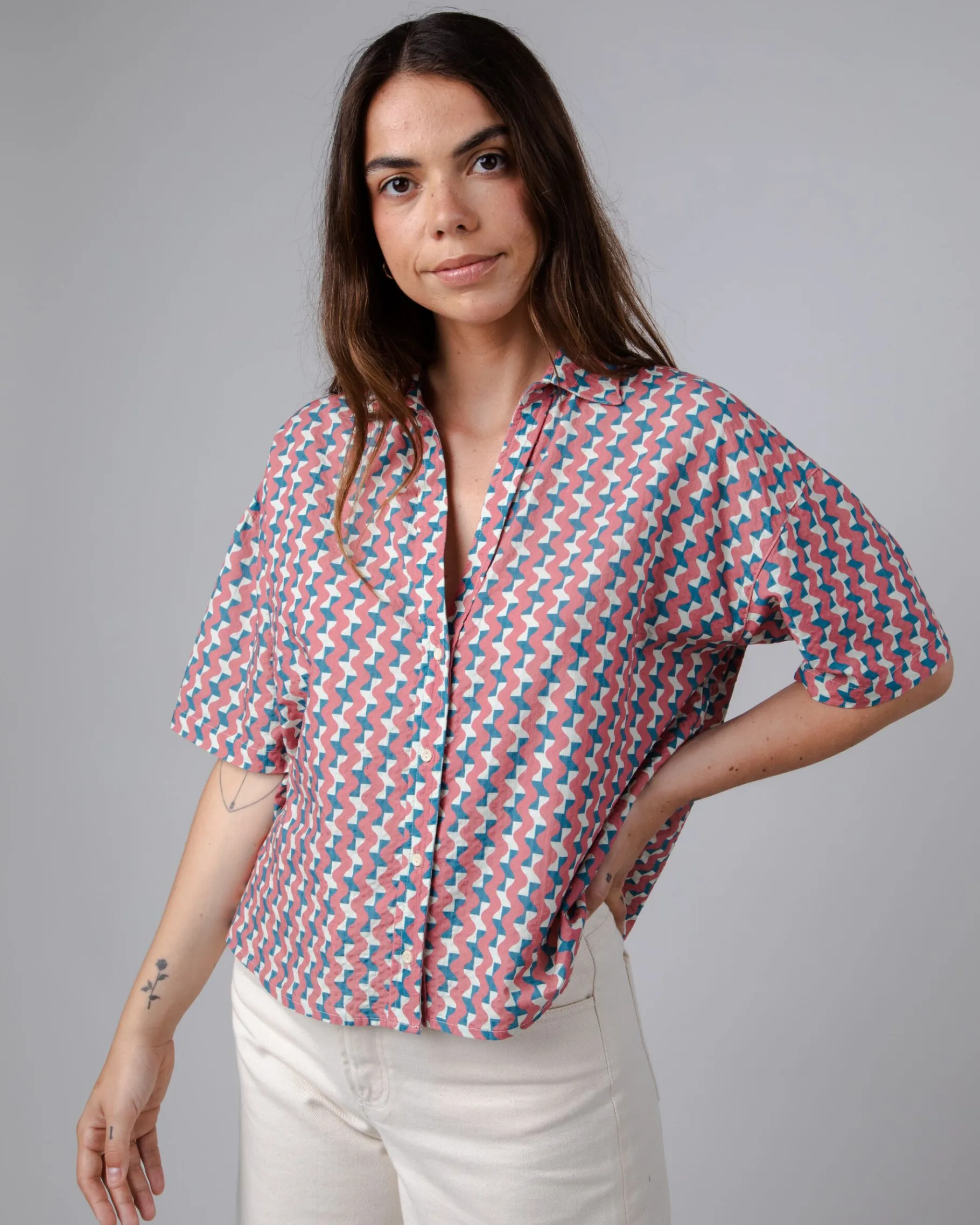 Tiles Oversize Cropped Bluse Rosa-Brava Fabrics Cheap